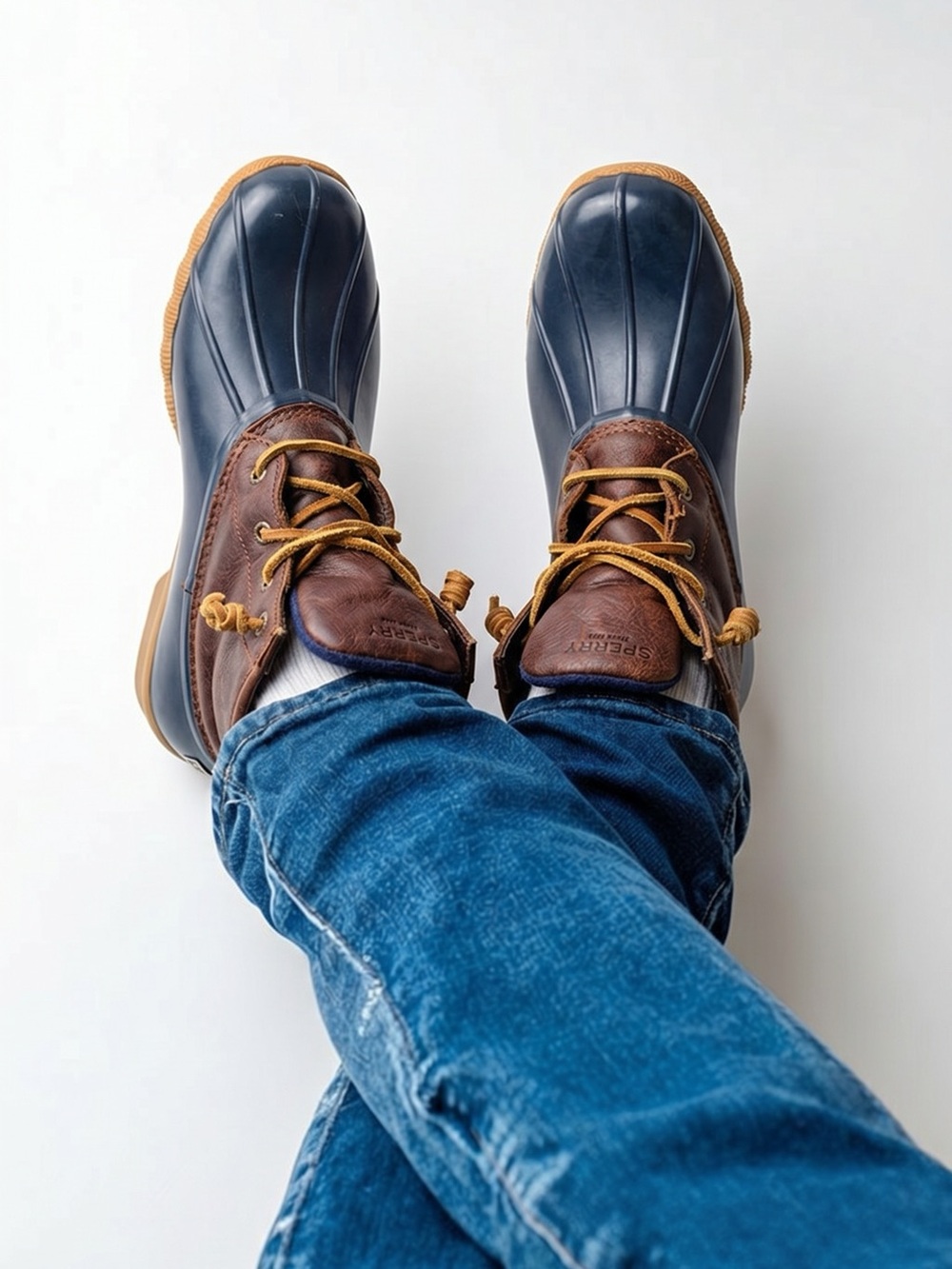Sperry Navy and Brown Waterproof Duck Boots